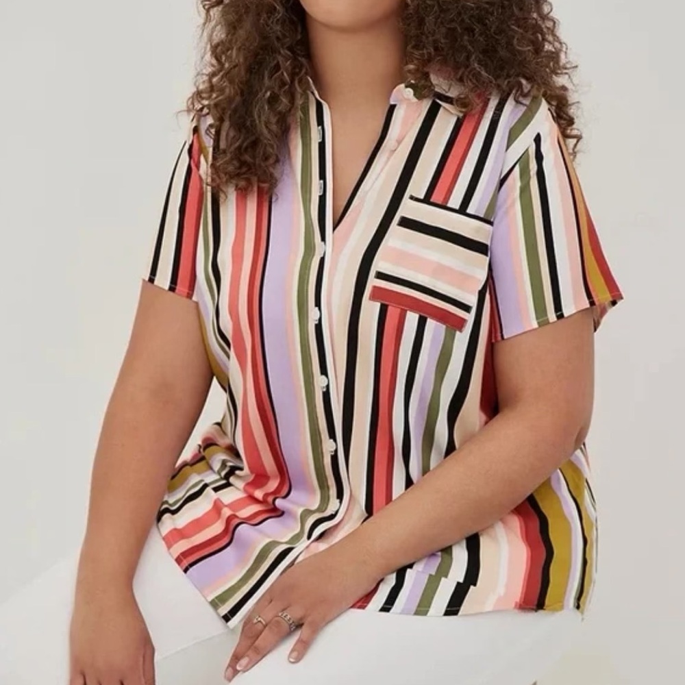 Torrid Multicolor Striped Button Down Stretch Cha… - image 1